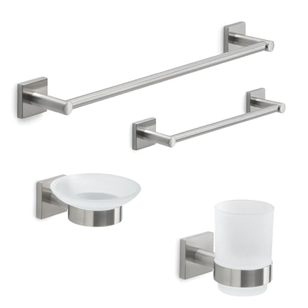 Set da bagno Fuji Inox Spazzolato 3pz - Da incollo o vite