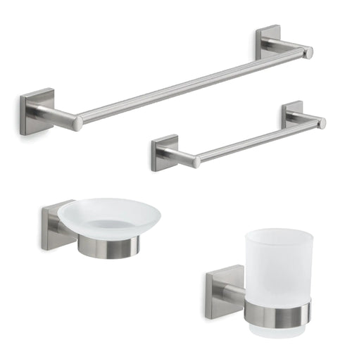 Set da bagno Fuji Inox Spazzolato 3pz - Da incollo o vite