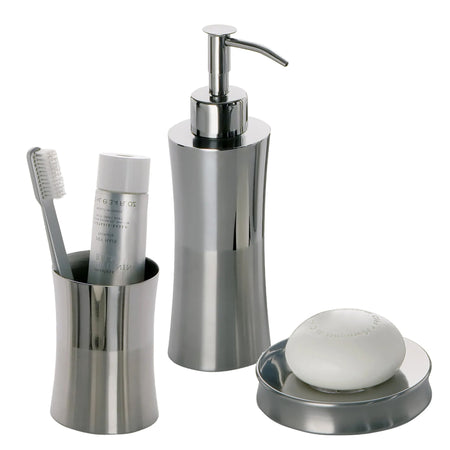 Set Accessori Bagno Inox Spazzolato 3pz FIORE: Porta Saponetta, Spazzolini e Dosa Sapone - Eleganza e Funzionalità