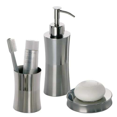 Set Accessori Bagno Inox Spazzolato 3pz FIORE: Porta Saponetta, Spazzolini e Dosa Sapone - Eleganza e Funzionalità
