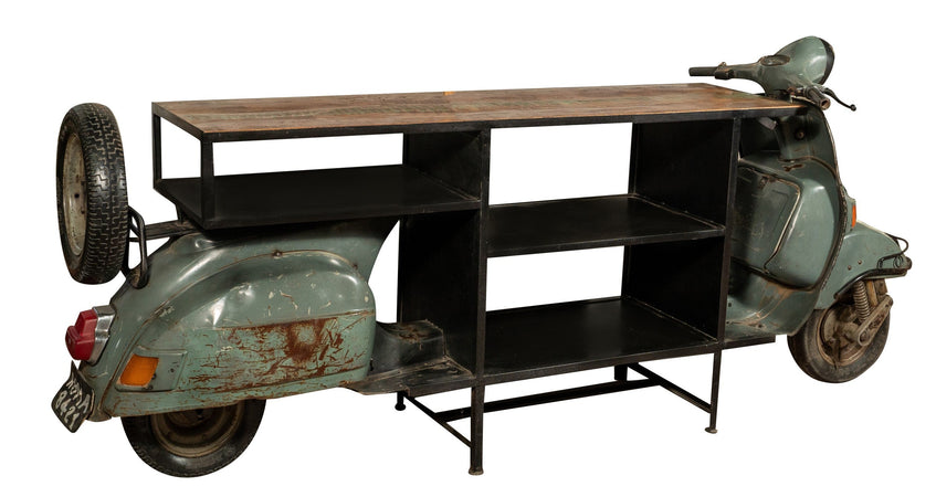 Biscottini Consolle Biscottini Vespa Originale Ristrutturata Ferro Legno Design 252x68x108