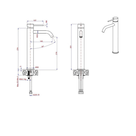 Rubinetto a canna Alta per Lavabo Acciaio Inox satinato H300 ESSENTIAL-X