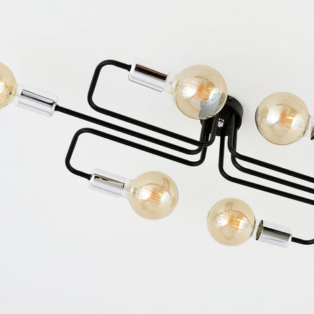 Plafoniera Industriale 6 Luci Veken In Acciao Nero E Cromo A Bracci