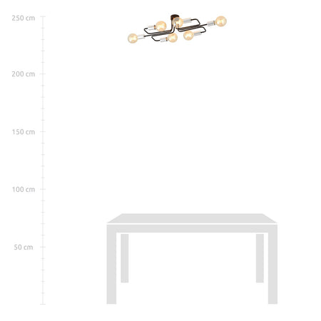 Plafoniera Industriale 6 Luci Veken In Acciao Nero E Cromo A Bracci