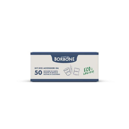 CAFFE'' BORBONE KIT ECO ACCESSORI 50x BICCHIERINI CARTA + 50x PALETTE BETULLA + 50x ZUCCHERO