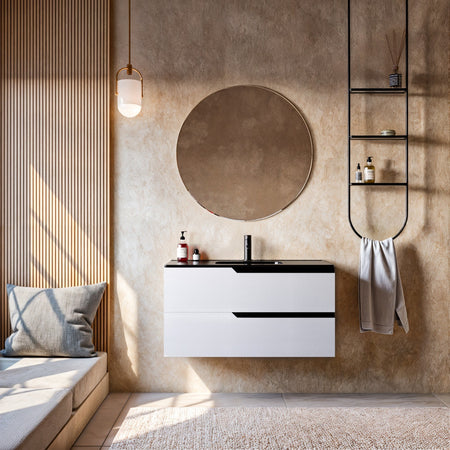 Mobile bagno 80cm Sospeso Bianco Porcellana Lavabo nero Opaco - JAGUAR