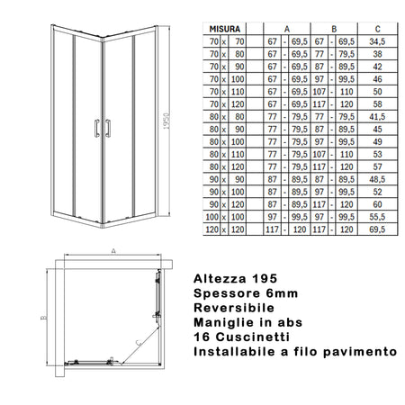 Box doccia 3 lati trasparente 195 6mm MATIAS