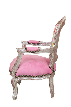 Biscottini Sedia Poltrona Bambino Stile Luigi XVI Faggio Massello Argento Ecopelle