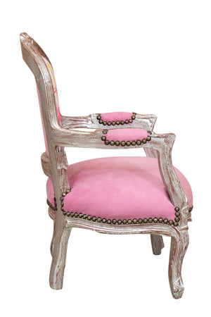 Biscottini Sedia Poltrona Bambino Stile Luigi XVI Faggio Massello Argento Ecopelle