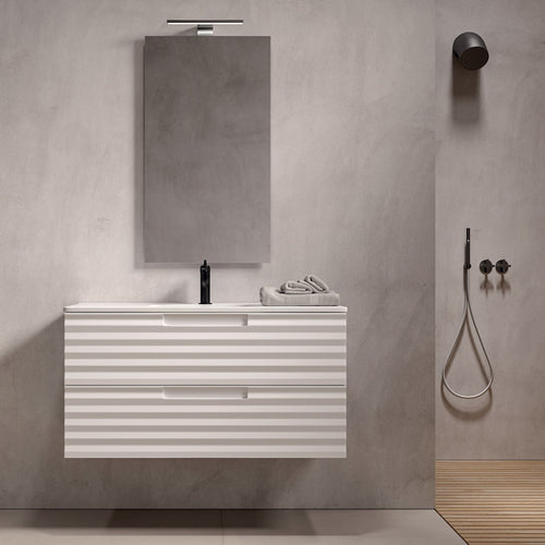 Mobile bagno sospeso 100cm Bianco ondulato ZEN