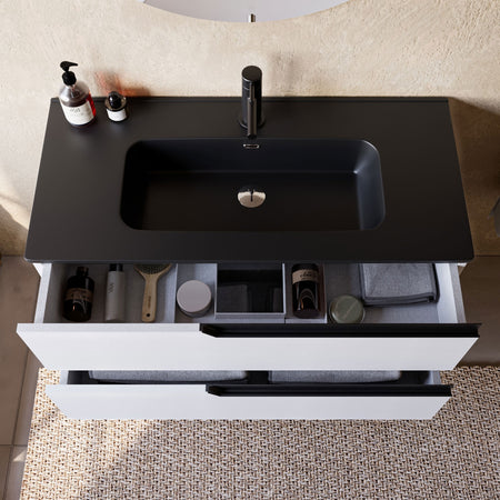 Mobile bagno 80cm Sospeso Bianco Porcellana Lavabo nero Opaco - JAGUAR
