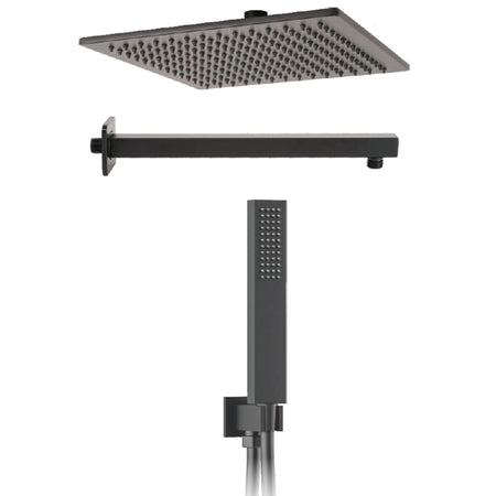 Kit doccia NERO 5PZ Soffione 25x25 Presa Acqua Braccio Doccia Flex e Doccetta METAFORM