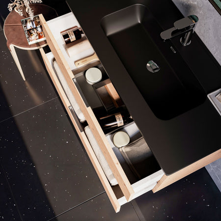 Mobile bagno sospeso 80cm Rovere Cartagena lavabo nero opaco specchio ARMONY