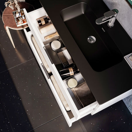 Mobile bagno sospeso 100cm Bianco lavabo nero opaco specchio ARMONY