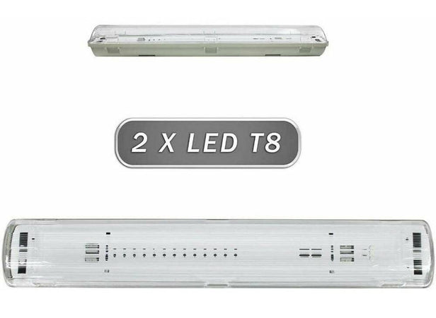 Plafoniera Stagna 2 Neon Led Tubo T8 G13 60 Cm Da Parete Soffitto Ip65 T8-60s