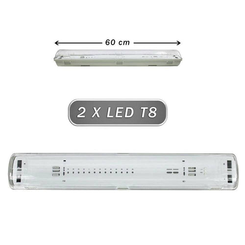 Plafoniera Stagna 2 Neon Led Tubo T8 G13 60 Cm Da Parete Soffitto Ip65 T8-60s