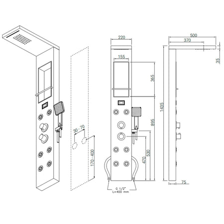 Pannello Doccia Idromassaggio in Acciaio Inox Spazzolato CITY PLUS