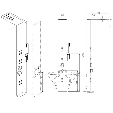 Pannello Doccia Idromassaggio Termostatico Acciaio Inox Spazzolato con Effetto Cascata MANHATTAN PLUS