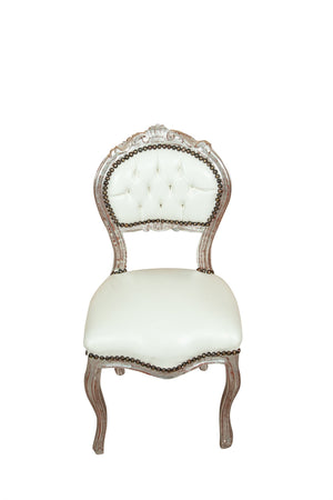 Biscottini Biscottini Sedia Poltroncina Luigi XVI Faggio Argento Anticato Pelle 45x42x90