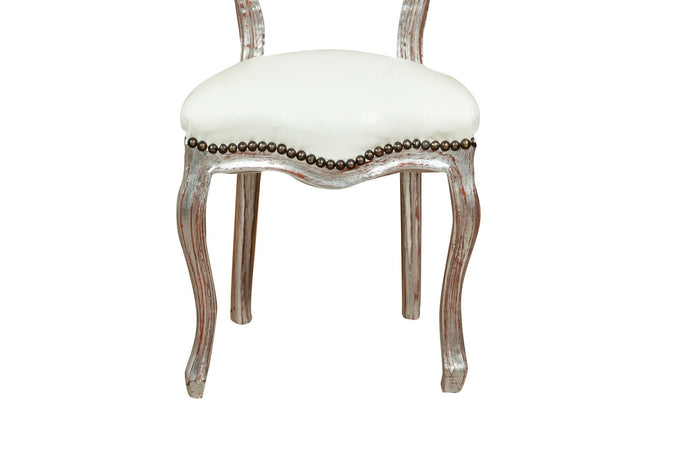 Biscottini Biscottini Sedia Poltroncina Luigi XVI Faggio Argento Anticato Pelle 45x42x90