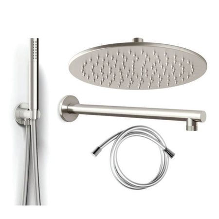 Kit Doccia satinato 5pz Braccio Soffione 25 Doccetta e presa acqua con tubo in silicone SEVEN SATIN