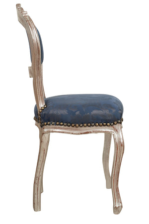 Biscottini Sedia Poltroncina Biscottini Stile Luigi XVI Faggio Intagliato Argento Blu