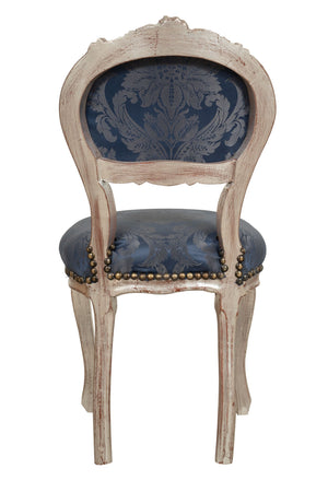 Biscottini Sedia Poltroncina Biscottini Stile Luigi XVI Faggio Intagliato Argento Blu