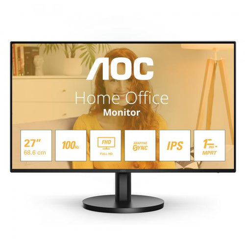Monitor Aoc 27B3HA2 - Display 27 pollici LED IPS - 16:9 - 1920x1080 Full-HD - Cornice Ultrastretta - 1ms Mprt - Vga, Hdmi - 100Hz - Multimediale 2.0W x2 - Vesa - Nero