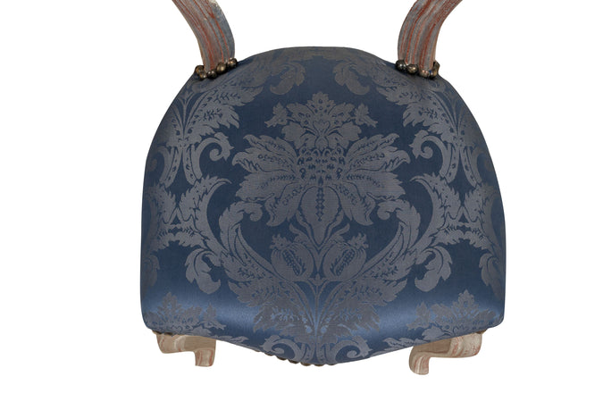 Biscottini Sedia Poltroncina Biscottini Stile Luigi XVI Faggio Intagliato Argento Blu