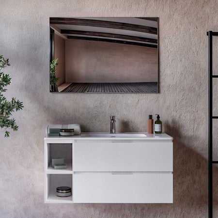 Mobile bagno sospeso bianco porcellana con vani a giorno A SINISTRA 100 120cm ARMONY