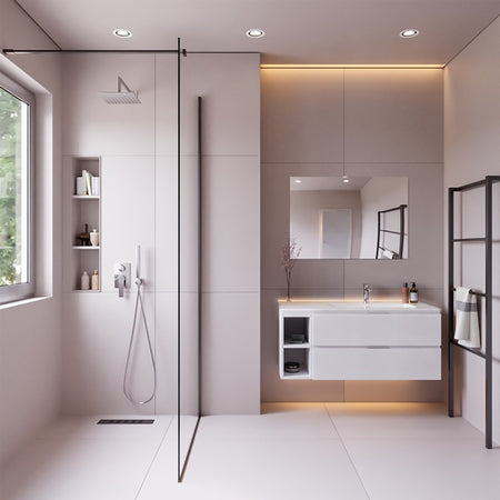 Mobile bagno sospeso bianco porcellana con vani a giorno A SINISTRA 100 120cm ARMONY