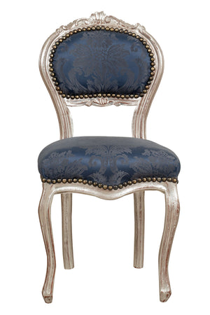 Biscottini Sedia Poltroncina Biscottini Stile Luigi XVI Faggio Intagliato Argento Blu