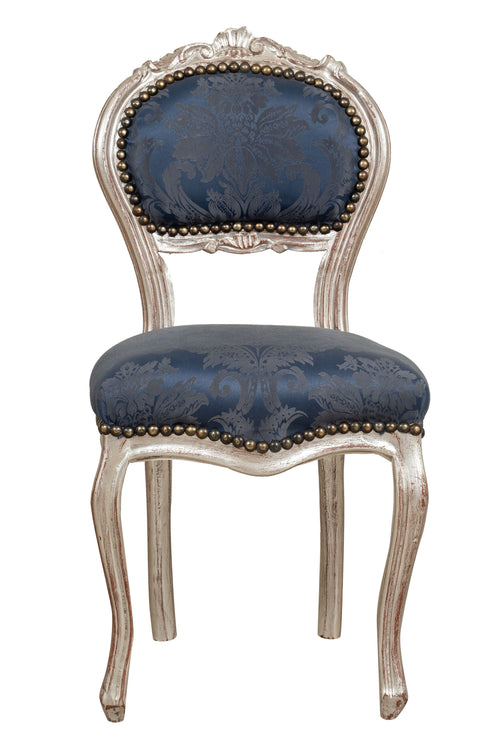 Biscottini Sedia Poltroncina Biscottini Stile Luigi XVI Faggio Intagliato Argento Blu