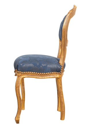 Biscottini Sedia poltroncina stile francese Luigi XVI in legno massello di faggio finitura oro antico e blu