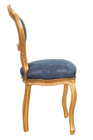 Biscottini Sedia poltroncina stile francese Luigi XVI in legno massello di faggio finitura oro antico e blu