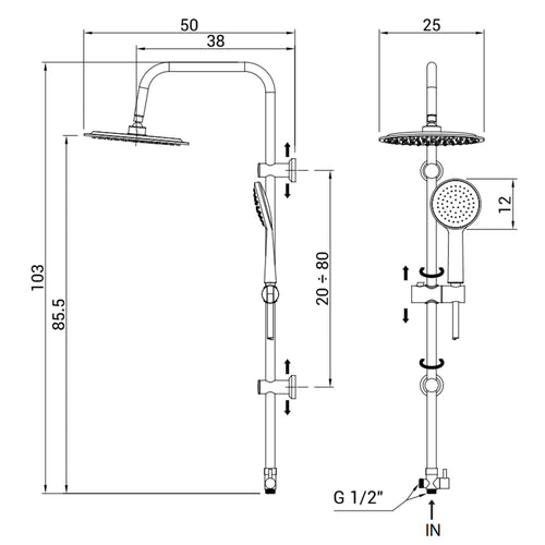 Colonna Doccia con Soffione e Doccino Rotondo Cromato ORION