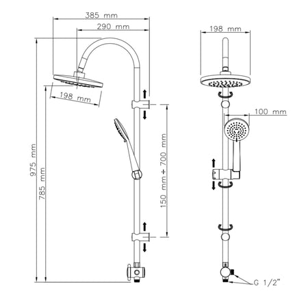 Colonna Doccia Cromata con Miscelatore a 2 Vie Soffione e Doccetta VOYAGER