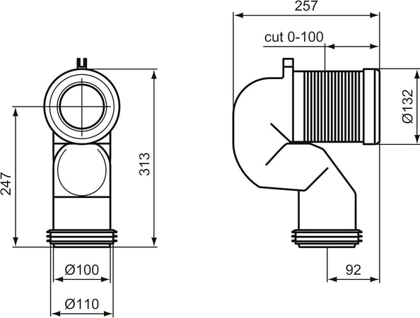 Ideal Standard Curva Tecnica per vaso a terra filo parete universale