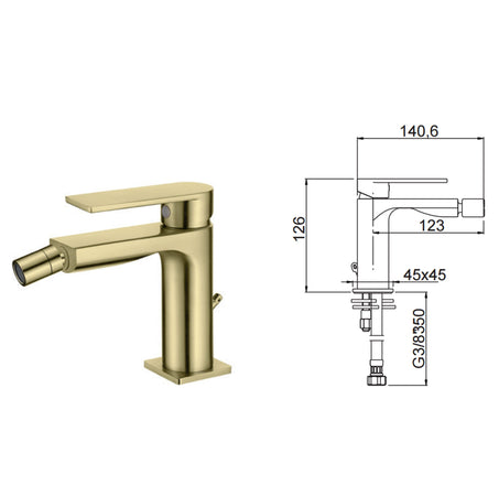 Miscelatore bidet oro spazzolato finitura pvd ALPHA