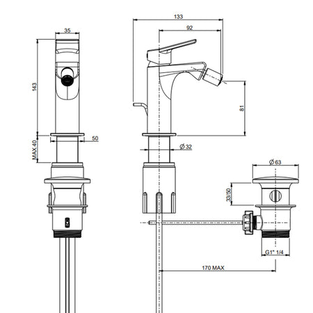 Miscelatore bidet Gintonic con scarico