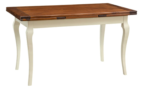 Biscottini Tavolo allungabile Country in legno massello di tiglio struttura bianca anticata piano noce Made in Italy