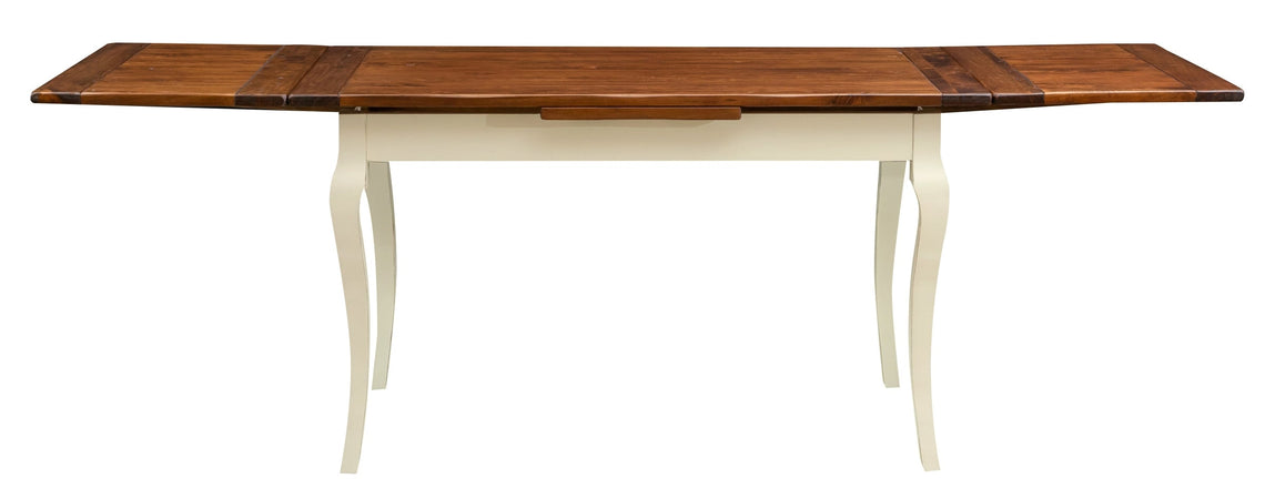 Biscottini Tavolo allungabile Country in legno massello di tiglio struttura bianca anticata piano noce Made in Italy