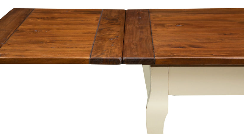 Biscottini Tavolo allungabile Country in legno massello di tiglio struttura bianca anticata piano noce Made in Italy