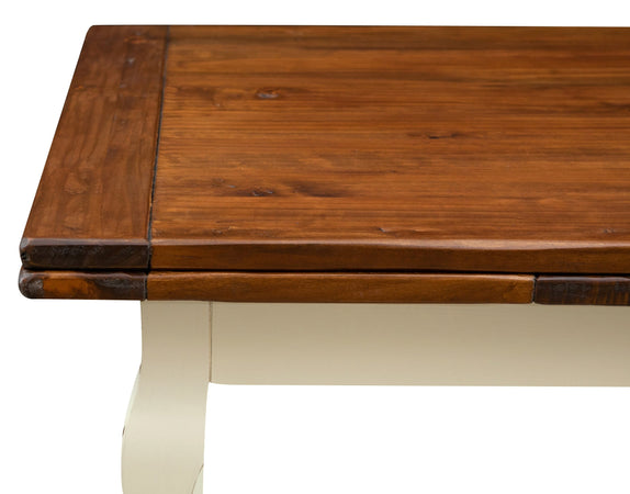 Biscottini Tavolo allungabile Country in legno massello di tiglio struttura bianca anticata piano noce Made in Italy