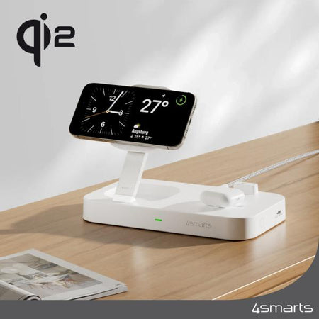 4smarts Qi2 Universale Bianco AC Carica wireless Ricarica rapida Interno (QI2 LADESTATION TRIDENT - WEI)