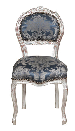 Biscottini Biscottini Sedia Poltroncina Luigi XVI Faggio Intagliato Argento Blu 45x42x90