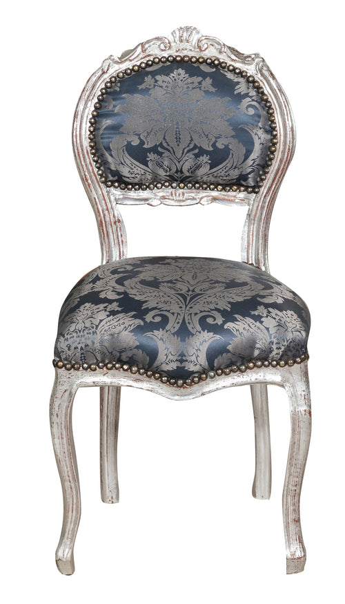 Biscottini Biscottini Sedia Poltroncina Luigi XVI Faggio Intagliato Argento Blu 45x42x90