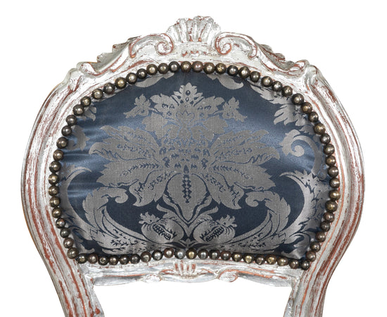 Biscottini Biscottini Sedia Poltroncina Luigi XVI Faggio Intagliato Argento Blu 45x42x90