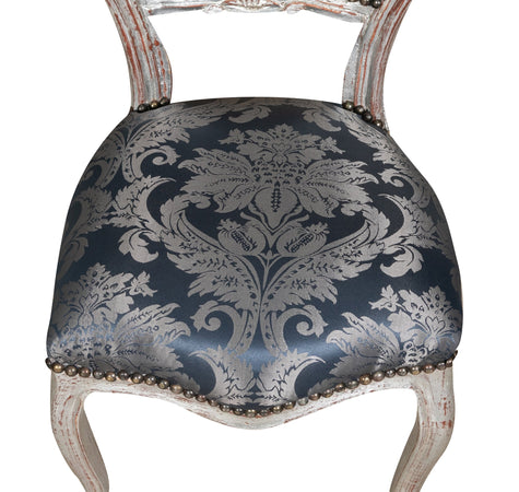 Biscottini Biscottini Sedia Poltroncina Luigi XVI Faggio Intagliato Argento Blu 45x42x90