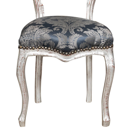 Biscottini Biscottini Sedia Poltroncina Luigi XVI Faggio Intagliato Argento Blu 45x42x90